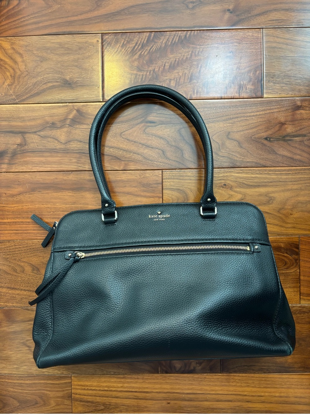 kate spade Black Pebbled Leather Dome Satchel with Gold Hardware
